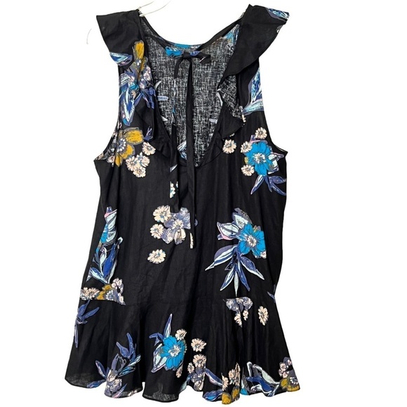 Free People Summer in Tulum Tunic Dress Linen Blend Black Floral Size M Boho - Picture 10 of 16